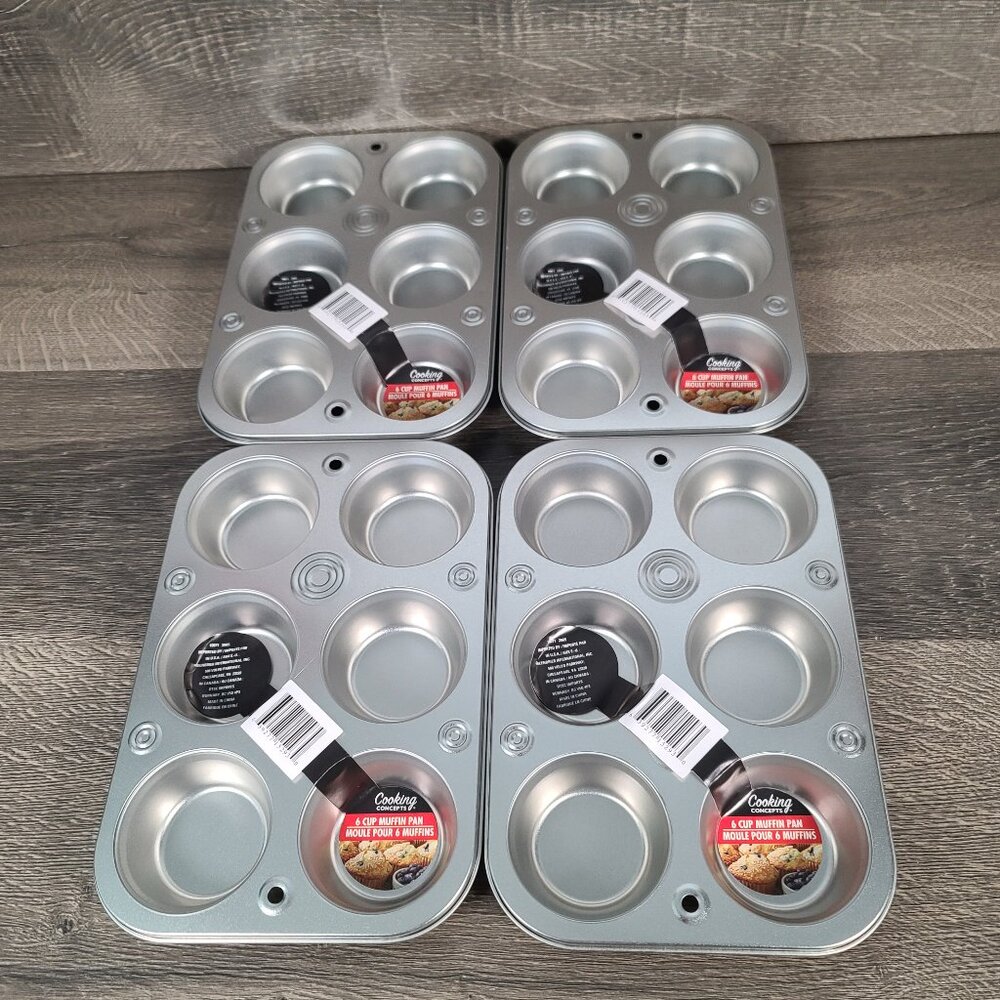 4PC Brand new Cooking Concepts 6-Cup Tin Muffin Cupcake Pans